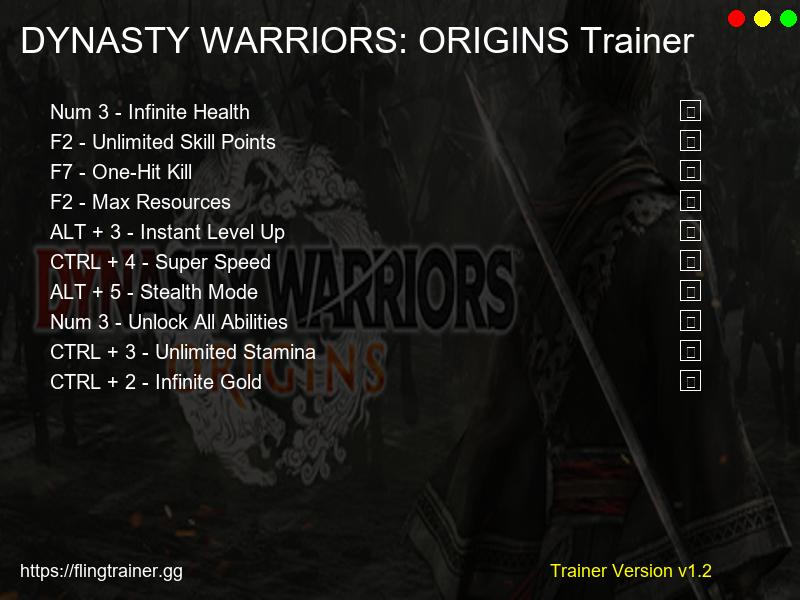 DYNASTY WARRIORS: ORIGINS Trainer Fling