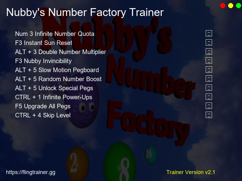 Nubby's Number Factory Trainer Fling