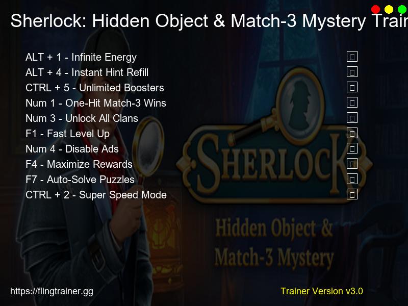 Sherlock: Hidden Object & Match-3 Mystery Trainer Fling